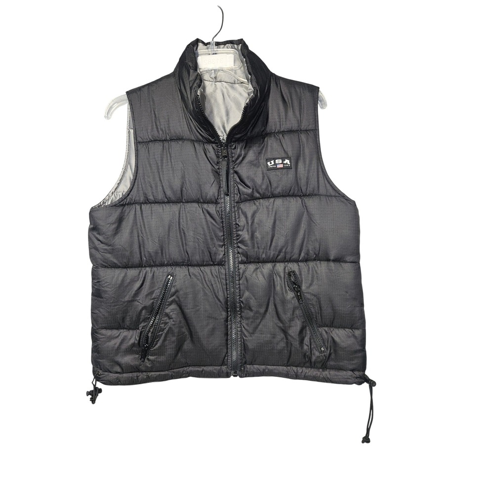 Limited America Mens Black Puffer Vest Ripstop Quilted Full Zip USA Patch Medium